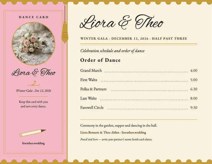 Liora and Theo Victorian dance card flyer template
