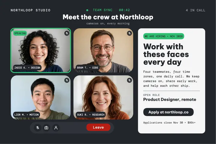 Northloop remote team call hiring postcard template