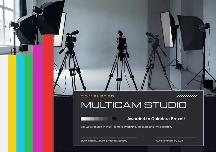 Multicam Studio course certificate, test card template