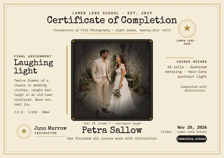 Viewfinder photo course certificate template