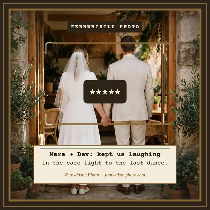 Fernwhistle wedding photo review, viewfinder: wedding photo review card template