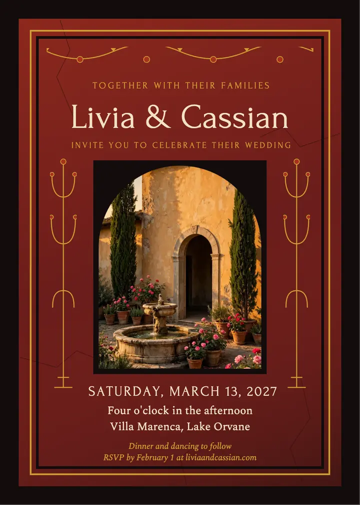 Livia and Cassian villa wedding invitation template