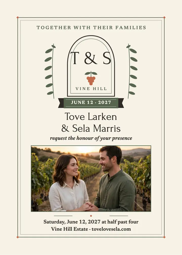 Vine hill crest wedding invitation: wedding invitation template