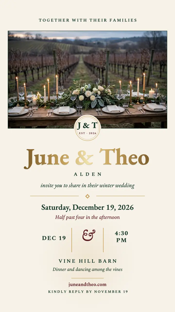 June and Theo winter vineyard invite template