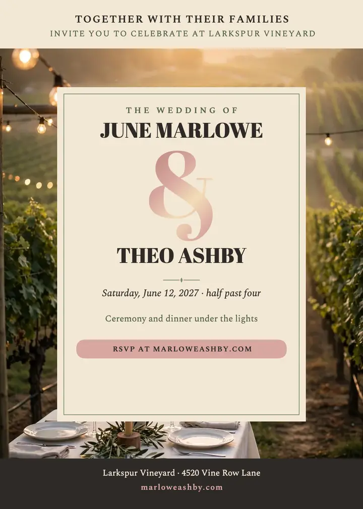 June and Theo vineyard ampersand invitation template