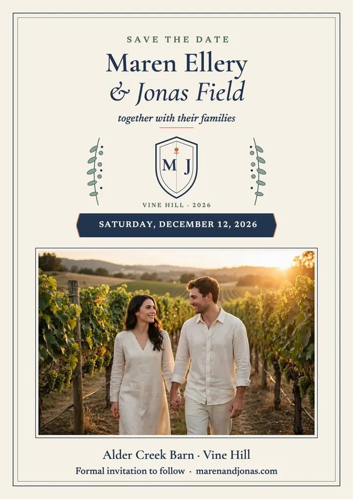 Vineyard crest save the date, Maren and Jonas template