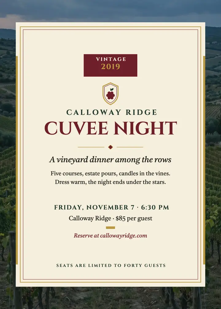 Calloway Ridge cuvee night invitation template