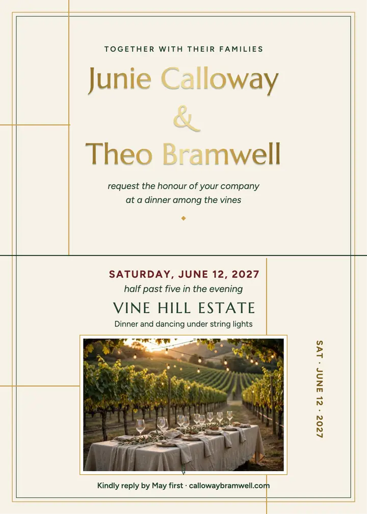 Vineyard dinner wedding foil invitation template