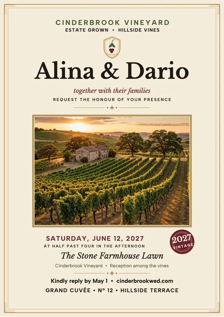 Cinderbrook Vineyard estate invitation template