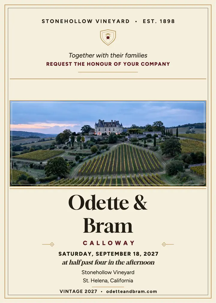 Stonehollow vineyard estate wedding invitation template