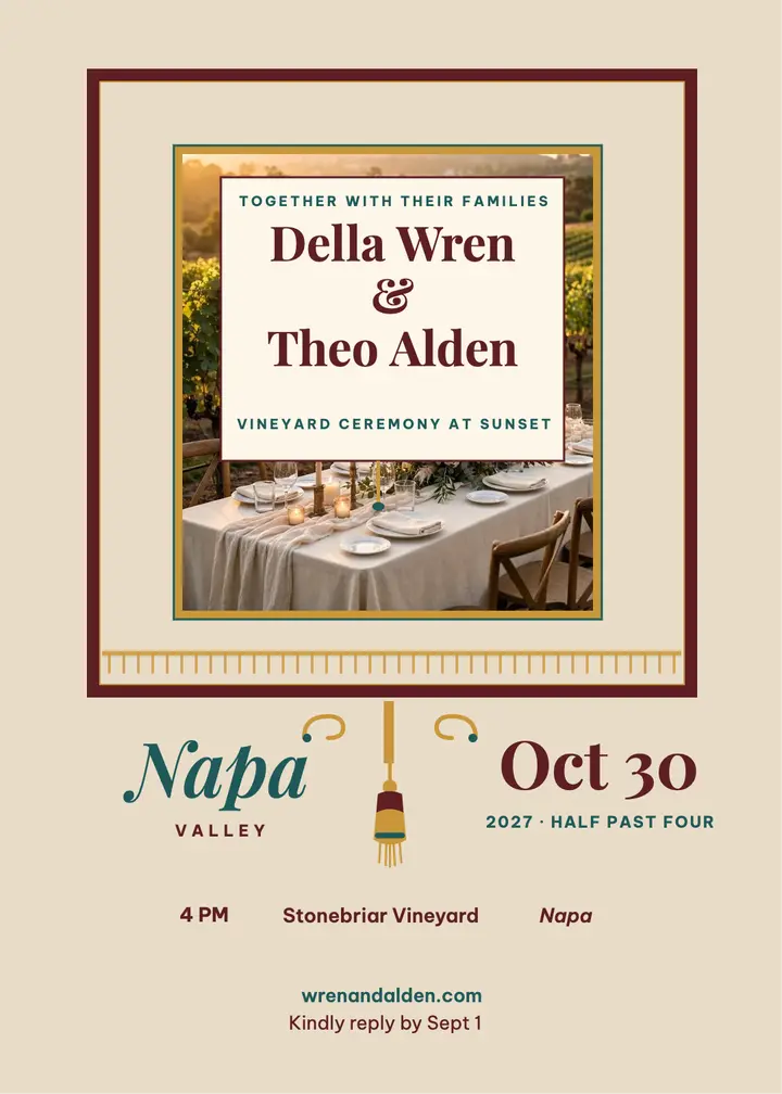 Della Wren and Theo Alden vineyard invitation template