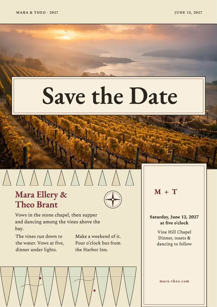 Vineyard globe gores save the date: vineyard save the date flyer template