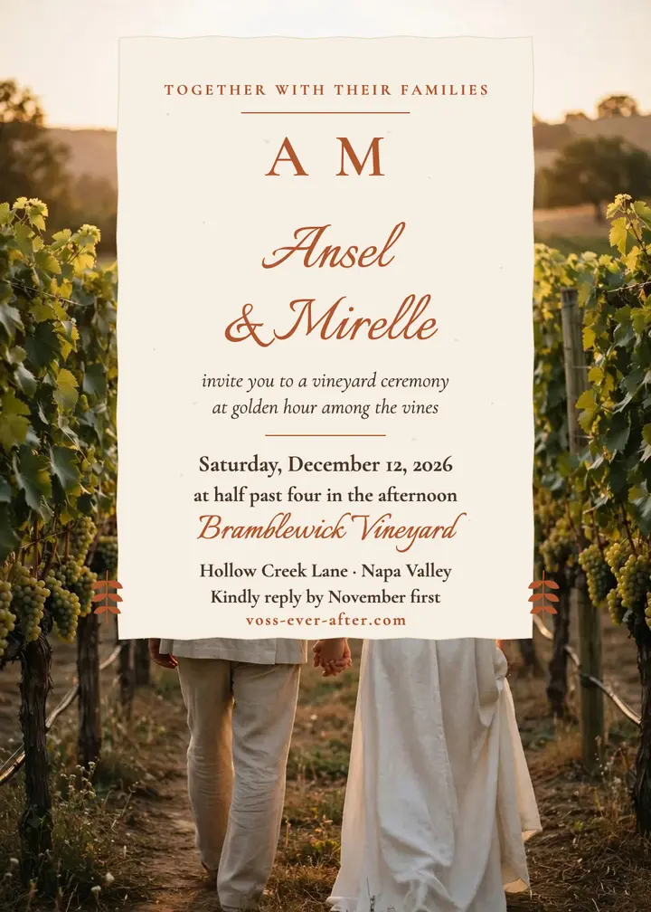 Ansel and Mirelle vineyard invitation template