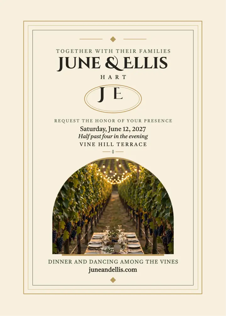 June and Ellis vineyard monogram invitation template