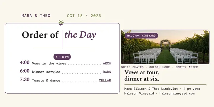 Mara and Theo vineyard order of day template