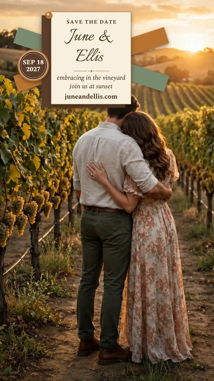 June and Ellis vineyard save the date story template
