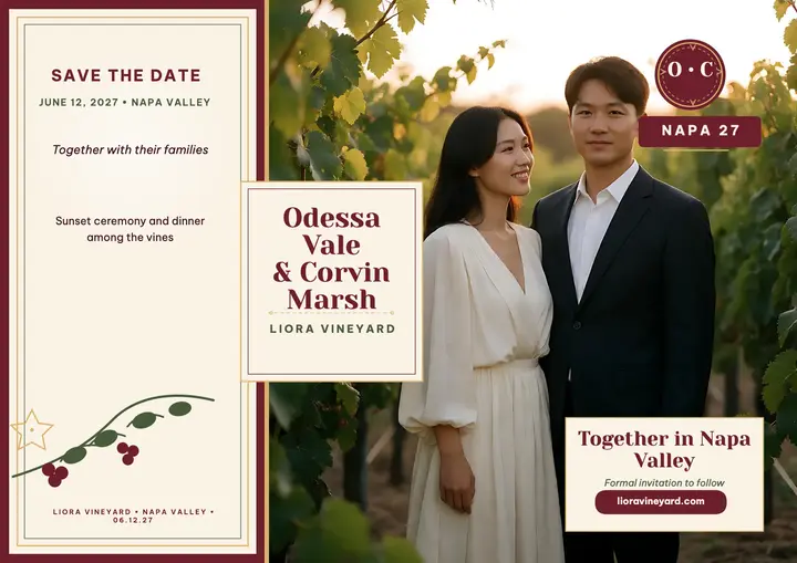 Odessa and Corvin vineyard silk save the date: vineyard save the date template