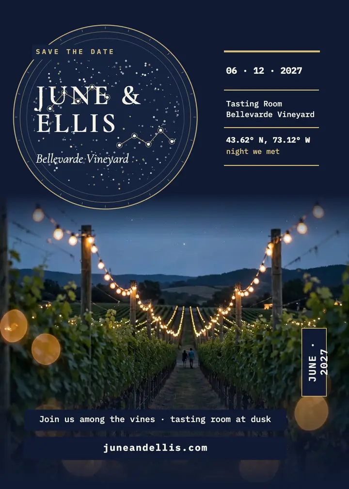 June and Ellis vineyard save the date: vineyard save the date template