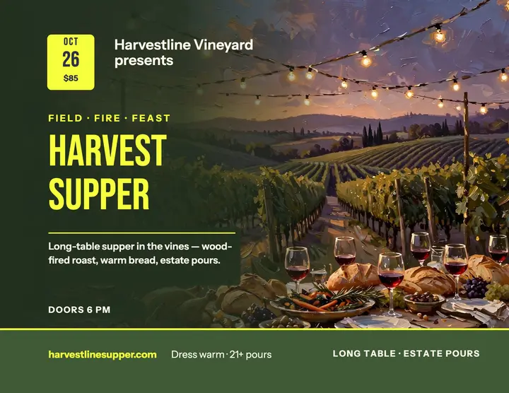 Harvestline Vineyard supper neon flyer template