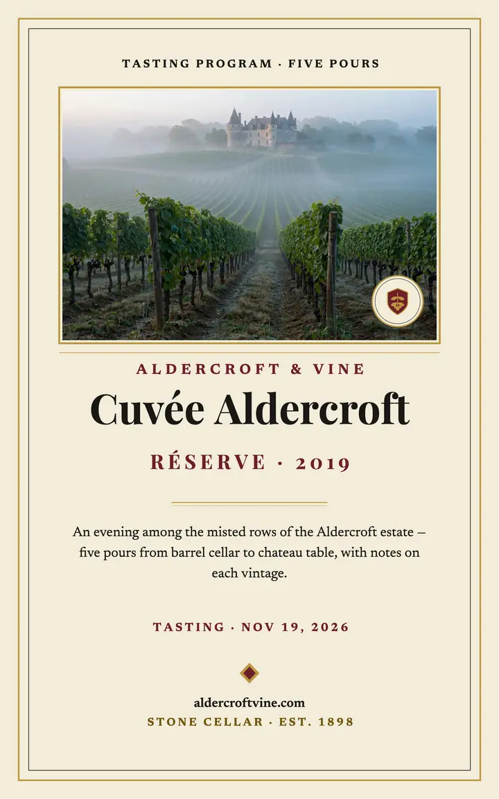 Aldercroft vine tasting program ebook template