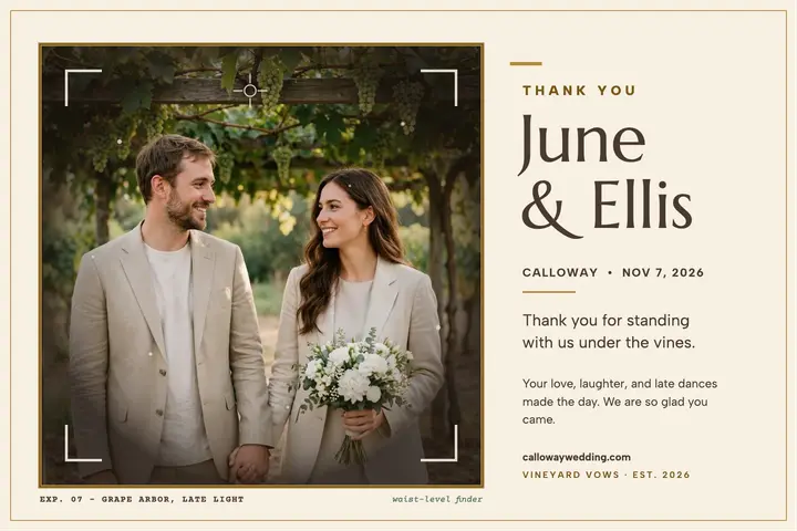 Vineyard thank-you viewfinder postcard template