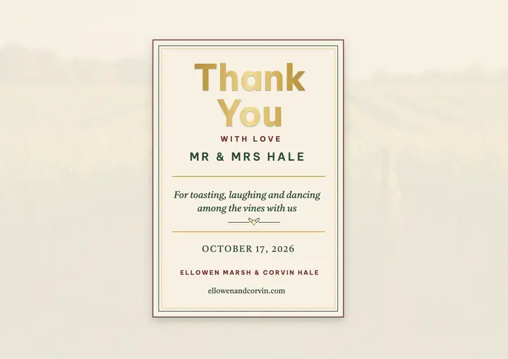 Vineyard thanks certificate, Ellowen and Corvin template