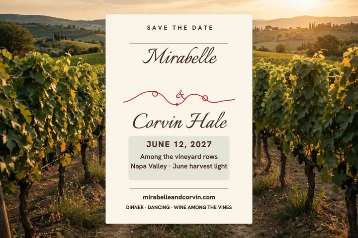Mirabelle and Corvin vineyard save the date template