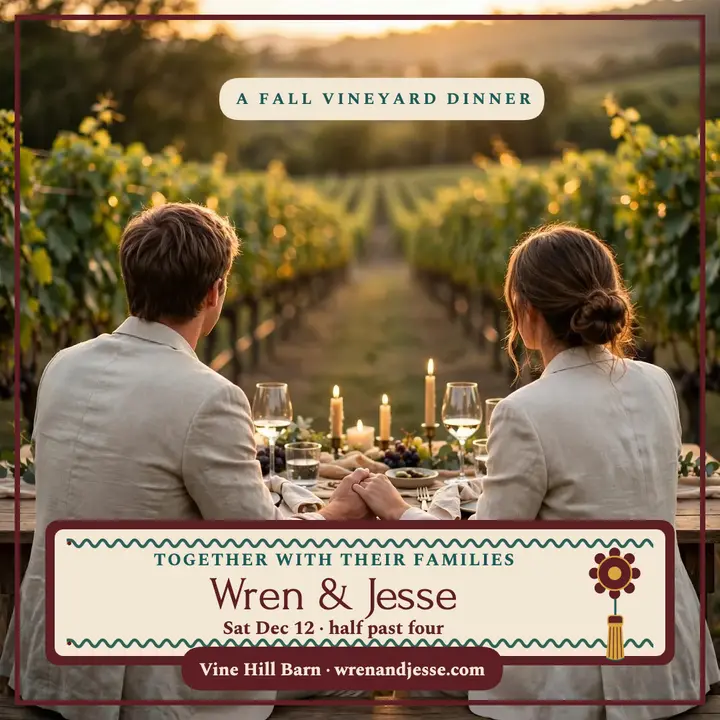 Vineyard dinner invitation with silk trim template