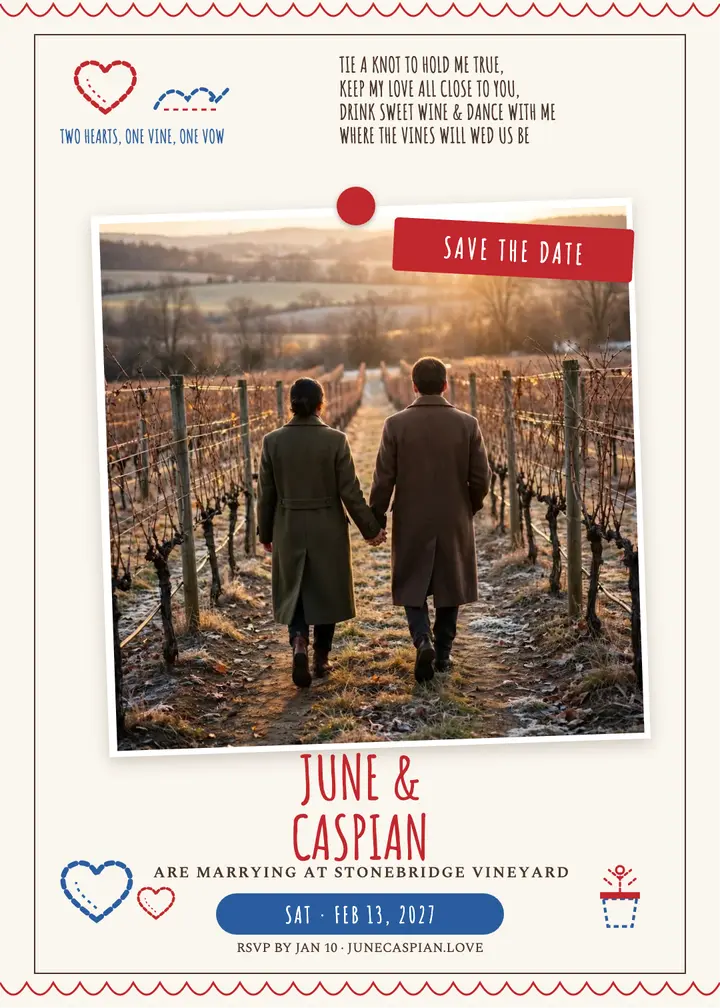Vineyard Valentine save the date handkerchief template