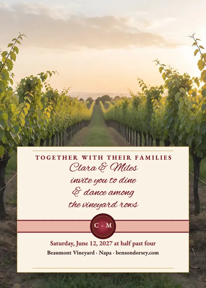 Clara and Miles vineyard wax seal invitation template