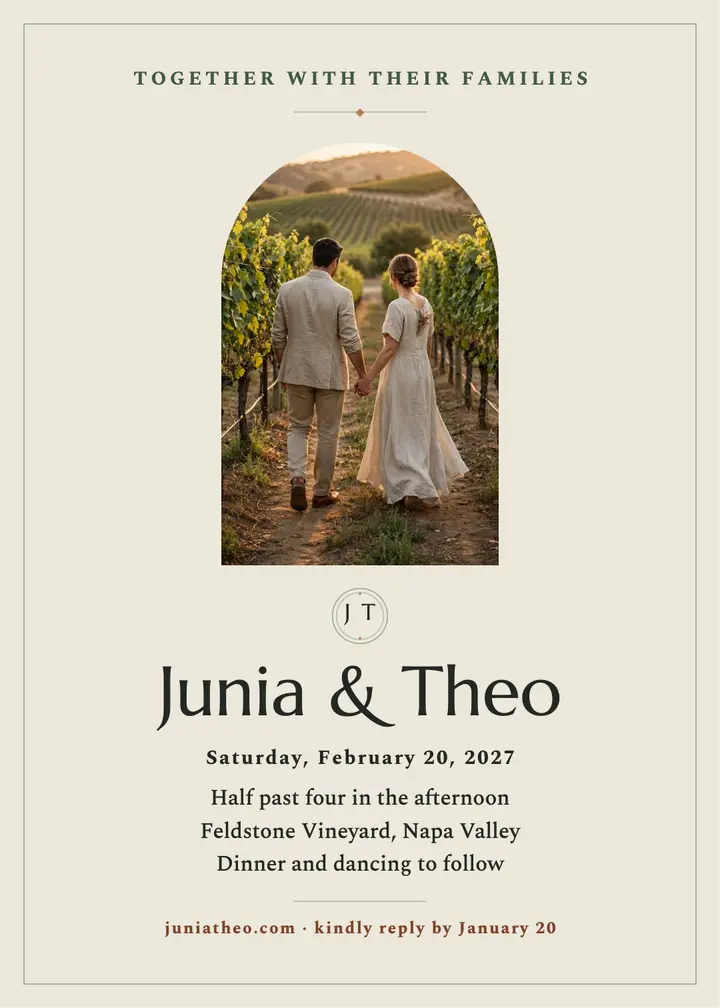 Junia and Theo vineyard arch invitation template