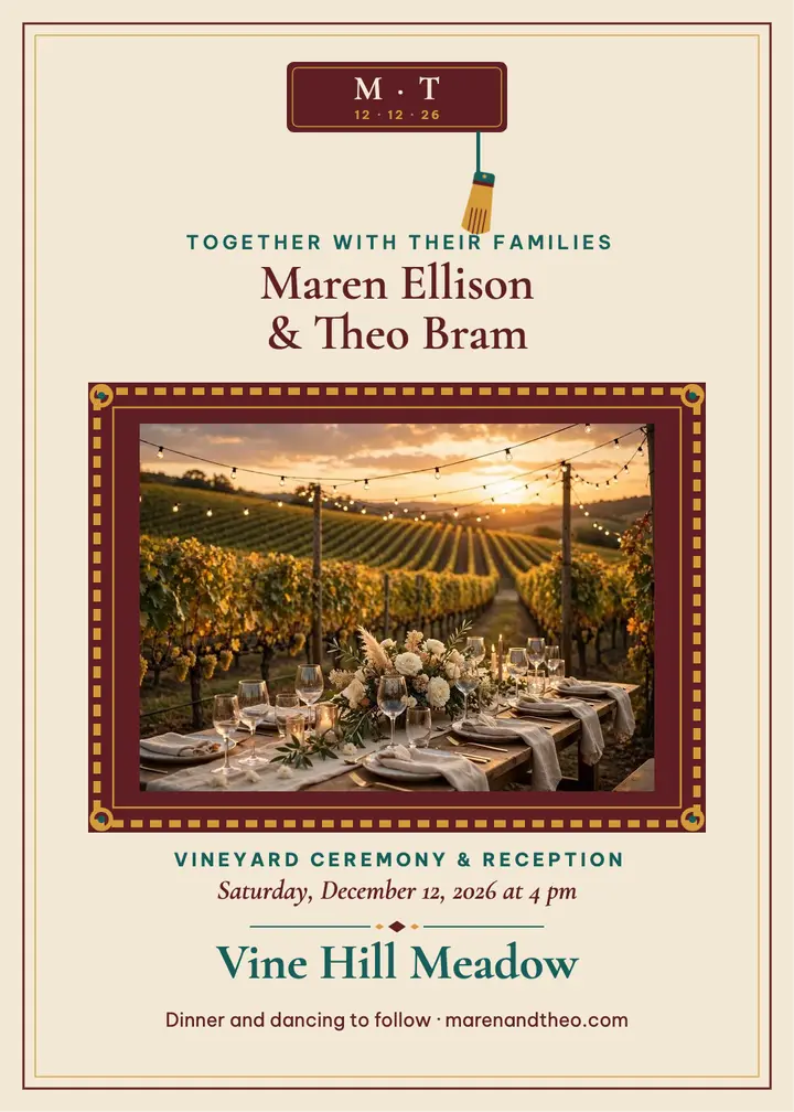 Maren and Theo vineyard wedding invitation template