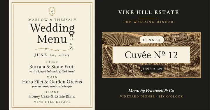 Marlow and Thessaly vineyard wedding menu template