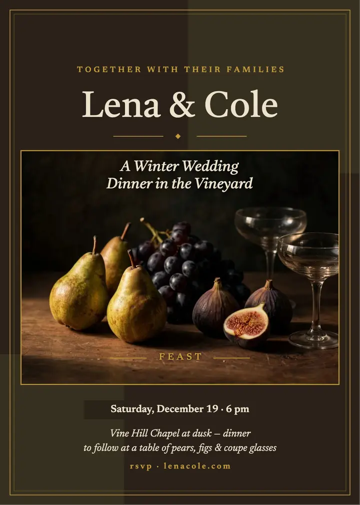 Vineyard winter wedding dinner invitation template