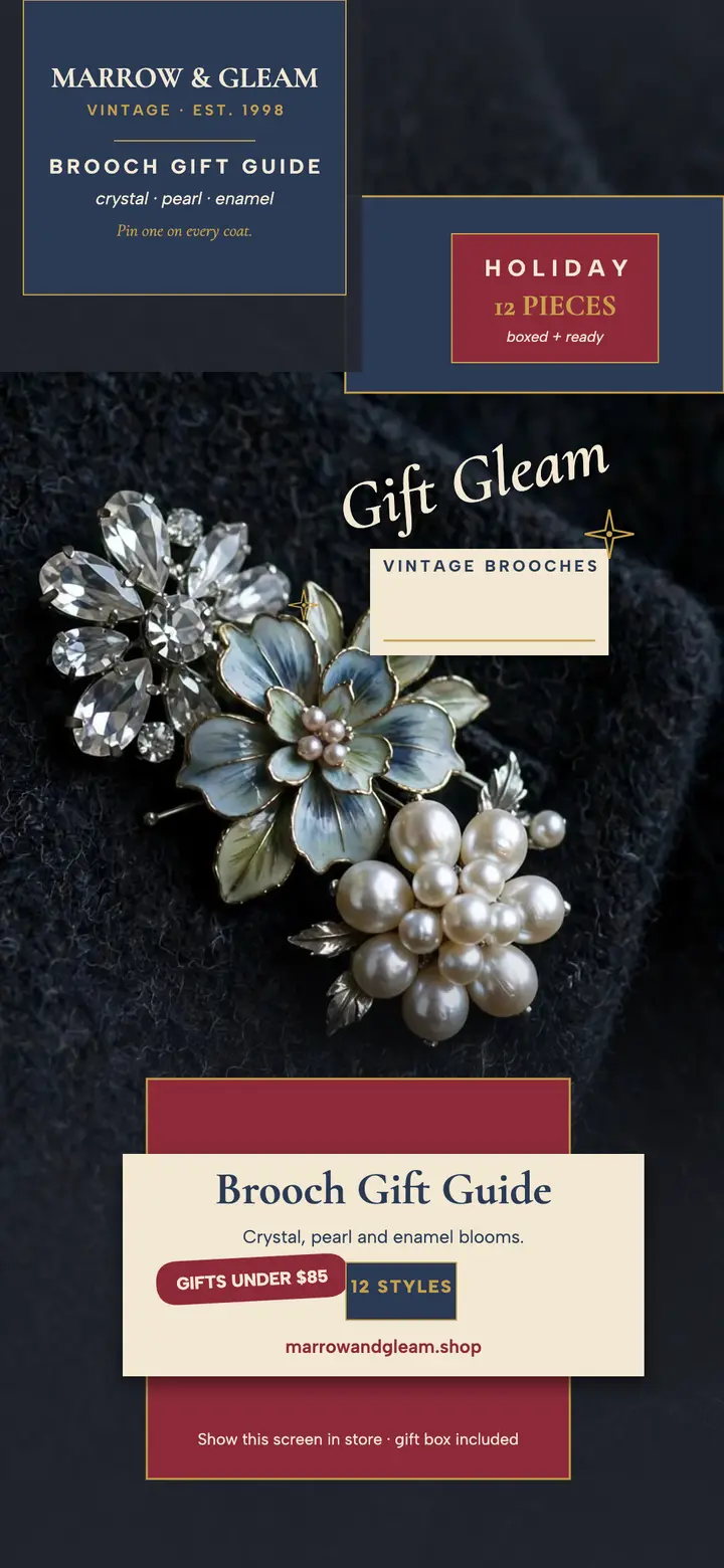 Marrow and Gleam brooch gift wallpaper: brooch gift guide wallpaper template
