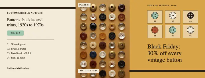 Black Friday vintage button sale cover, specimen index template