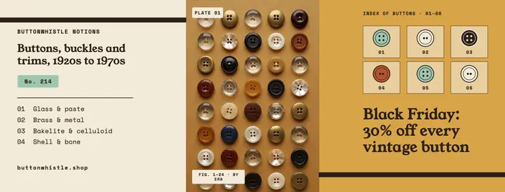 Black Friday vintage button sale cover, specimen index template