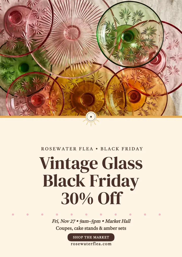 Rosewater Flea vintage glass sale flyer template