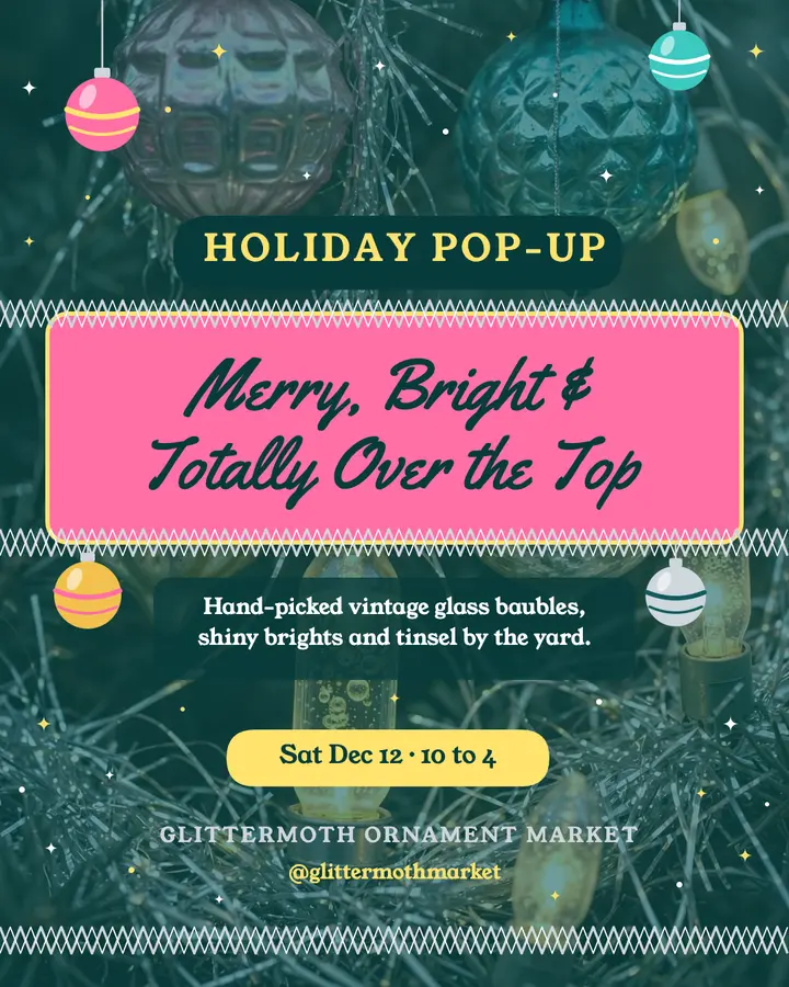 Glittermoth vintage ornament pop-up post, kitschmas tinsel template