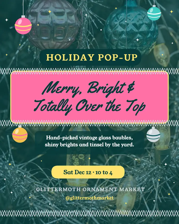 Glittermoth vintage ornament pop-up post, kitschmas tinsel template