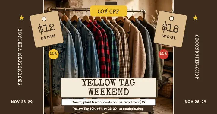 Secondspin vintage rack yellow tag post template