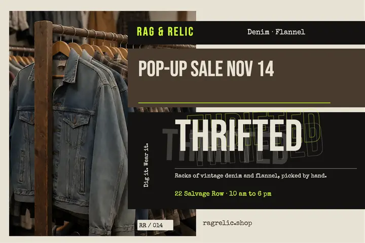 Rag & Relic thrifted pop-up postcard template