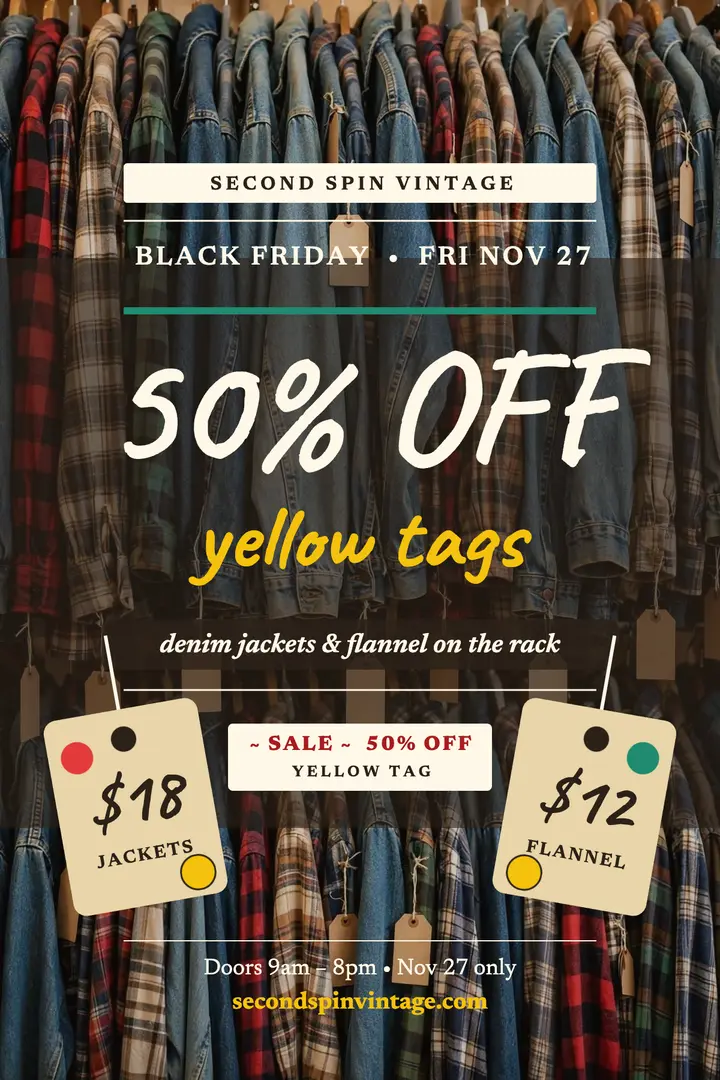 Second Spin Vintage yellow tag poster template