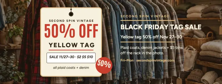 Second Spin Vintage yellow tag sale cover template