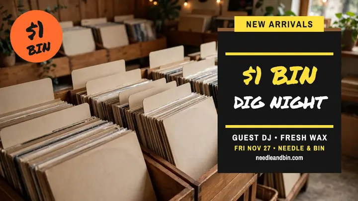 Needle and Bin vinyl dig night thumbnail template
