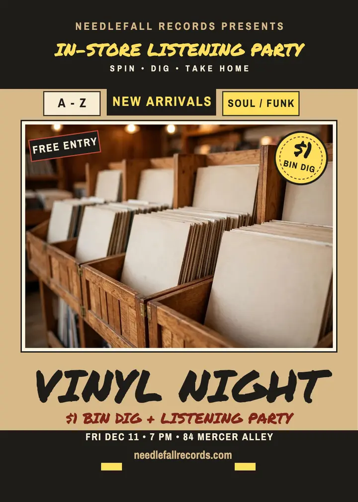 Needlefall vinyl night invite, crate bins template