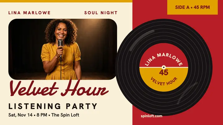 Velvet Hour vinyl listening party thumbnail template