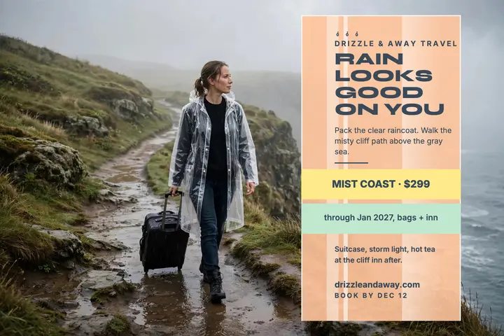 Mist Coast rainy getaway vinyl postcard template