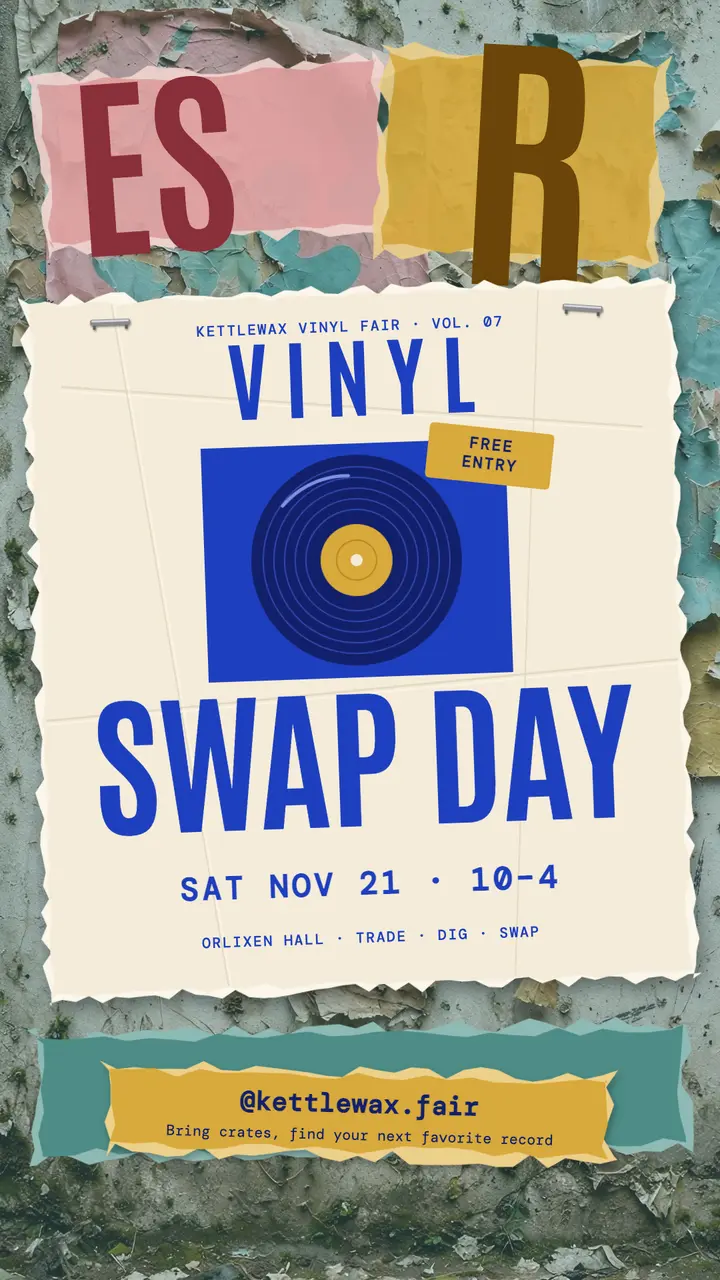 Kettlewax vinyl swap meet story, torn poster wall template