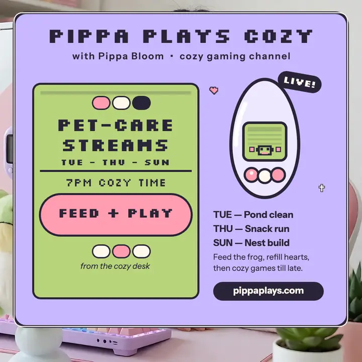 Pippa Plays Cozy pet-care stream template
